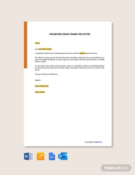 Free Volunteer Coach Thank You Letter Template