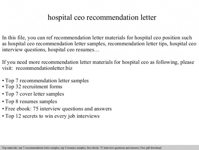 Hospital Ceo Recommendation Letter