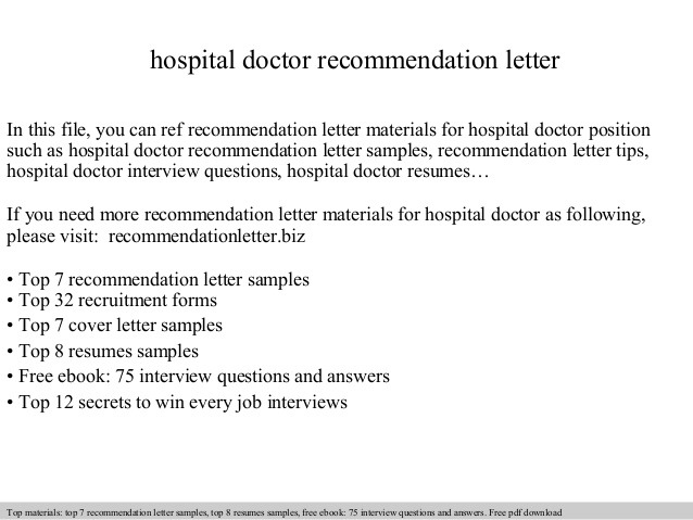 Hospital Doctor Recommendation Letter
