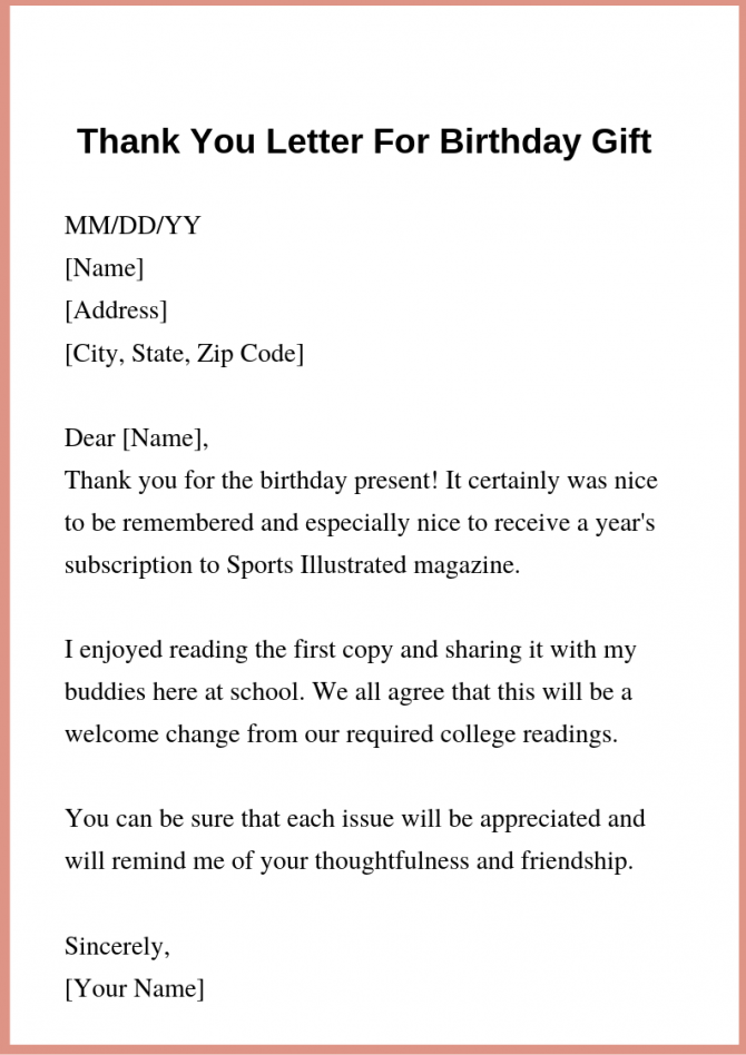 How To Write Thank You Letter Template For Gift