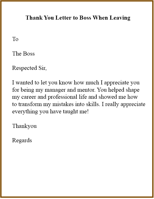 How To Write Thank You Letter Template To Boss Manager