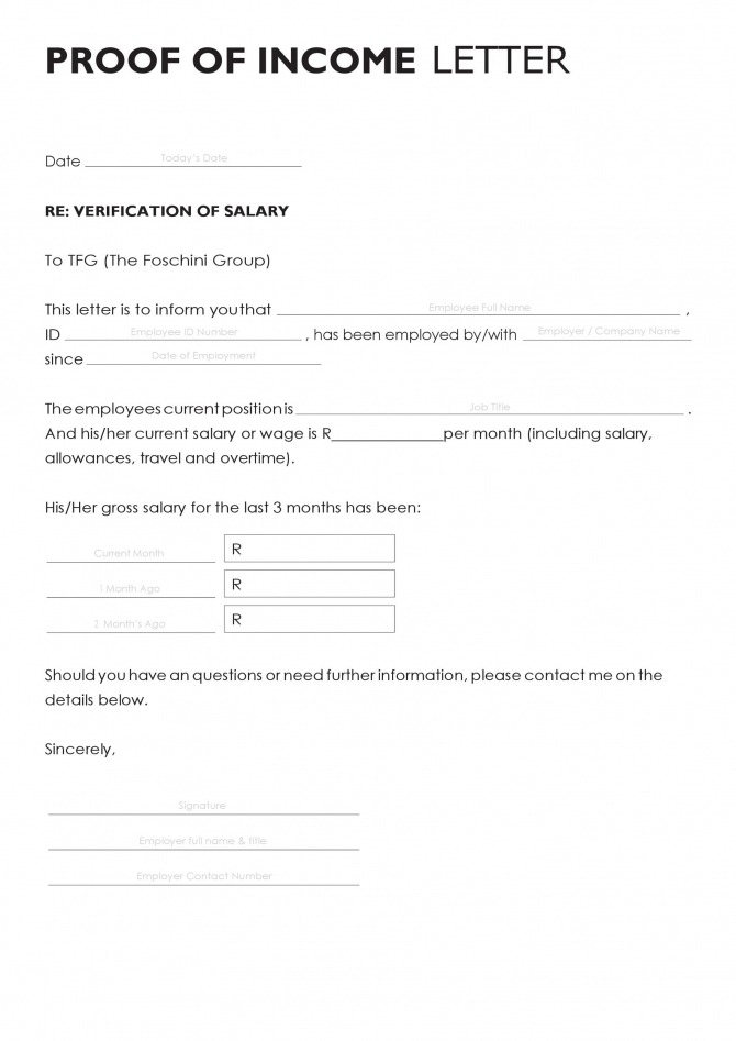 Income Verification Letter Samples   Proof Of Income Letters
