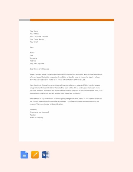 Leave Letter Examples  Templates In Word  Pages  Docs  Pdf