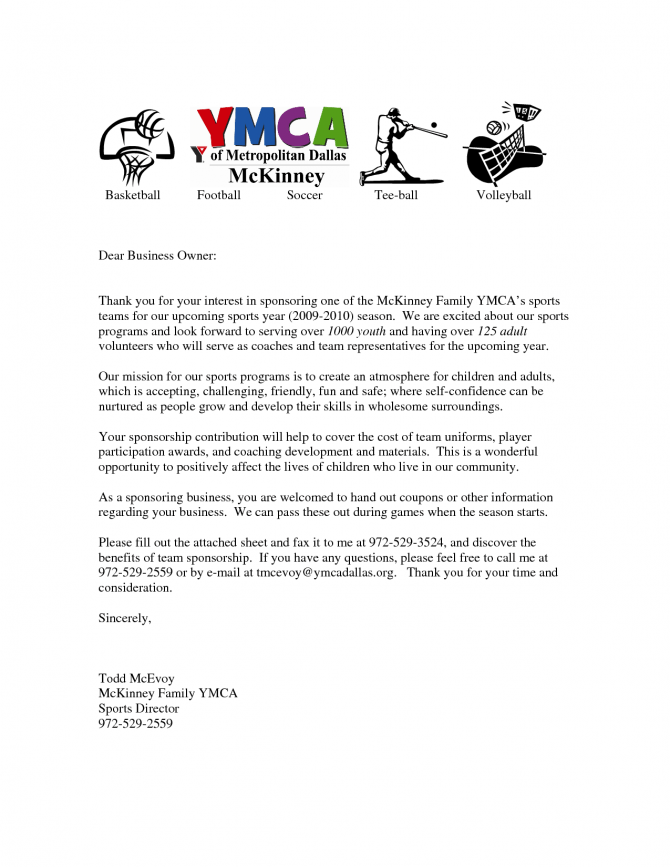 Letters For Sports Teams Youth Sponsorship Letter Team Template