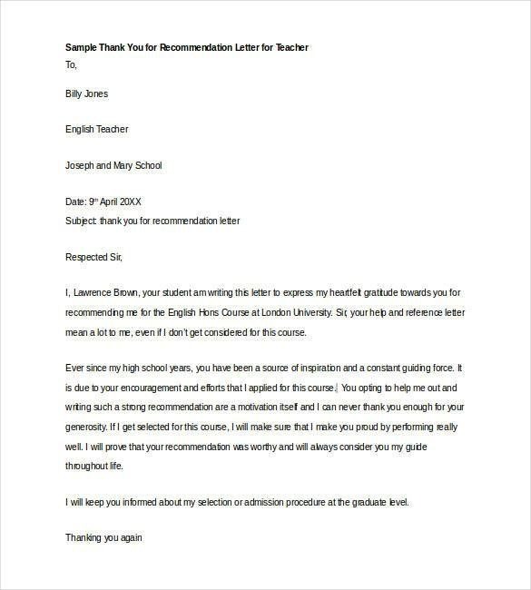 Letters Of Recommendation For Teacher