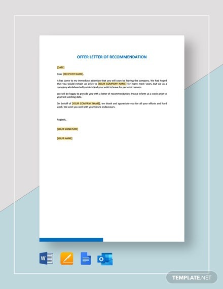 Offer Letter Of Recommendation Template