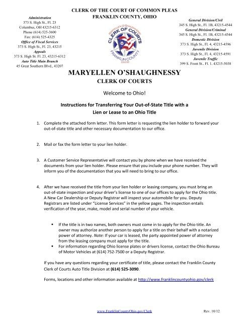Out Of State Title With A Lien Or Lease