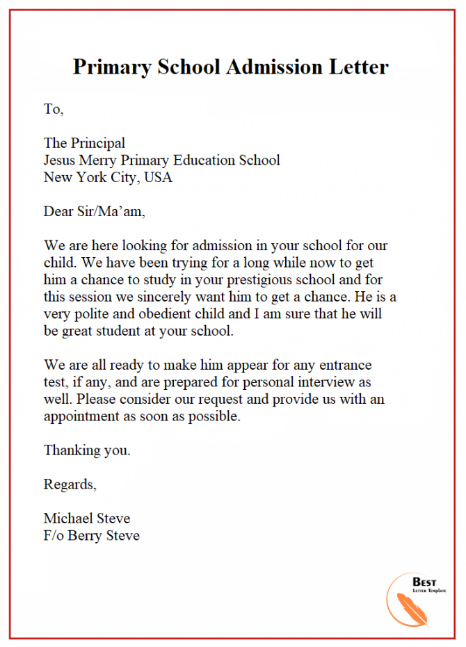 Sample Appeal Letter For Primary School Admission