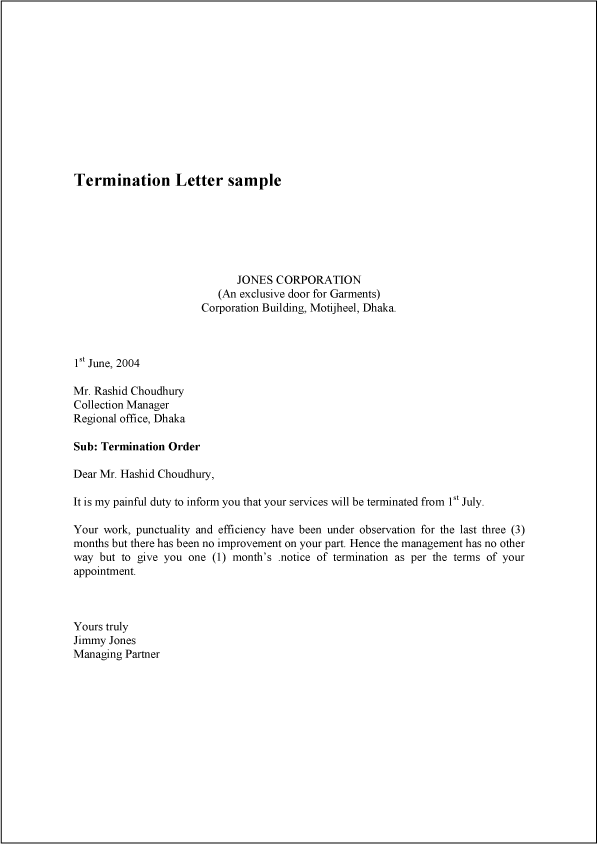Printable Sample Termination Letter Sample Form