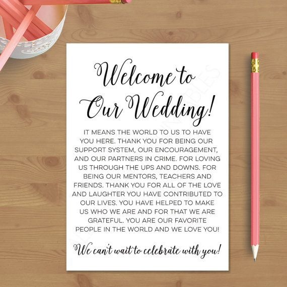 Printable Wedding Welcome Letter Instant By Alltherageprintables