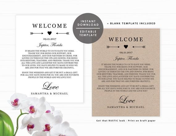 Printable Welcome Letter  Wedding Welcome Bag Note  Welcome