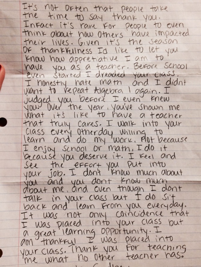 Thank You Letter To Teacher From High School Student - Gotilo