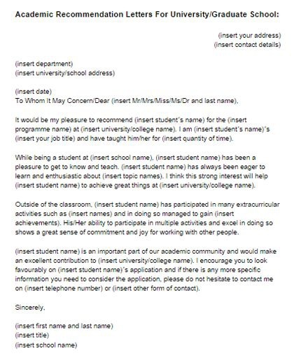 Recommendation Letter For College Template Resume Builder
