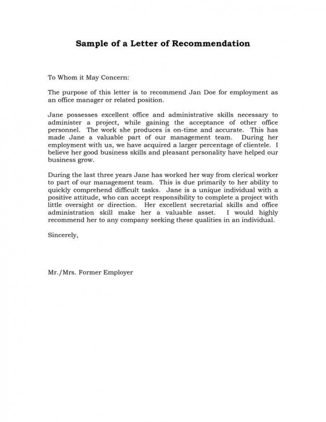 Reference Letter Of Recommendation Sample