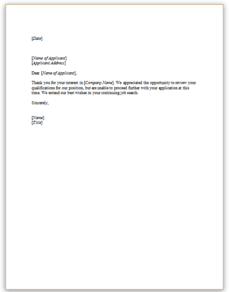 Rejection Letter To A Non