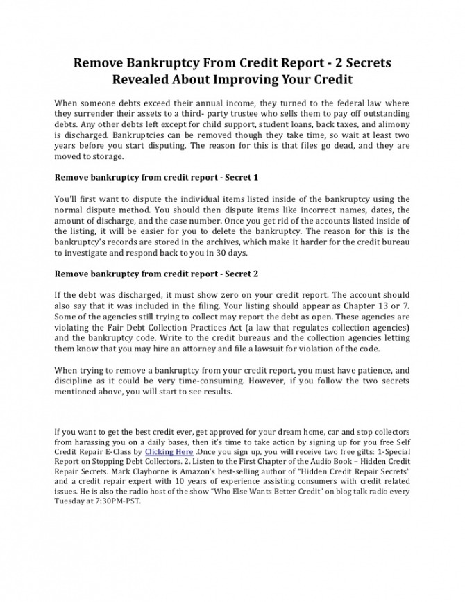 Remove Bankruptcy From Credit Report  Secrets Revealed About Impro