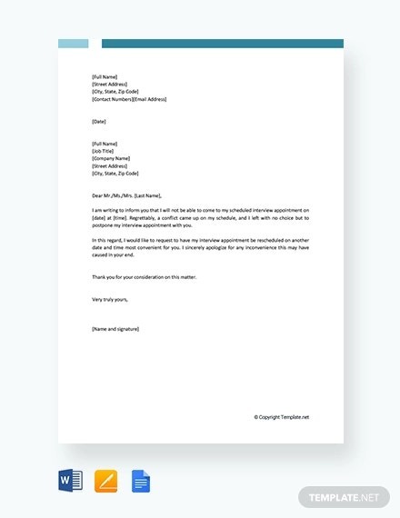 Reschedule Appointment Letter Templates