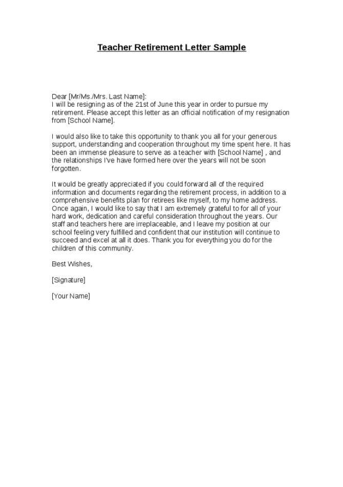 Resignation From Teaching Position Sample Letter