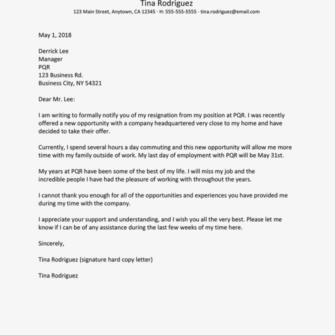 Resignation Letter Example For A New Job Opportunity