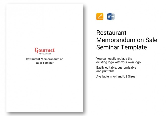 Restaurant Memorandum On Sale Seminar Template In Word  Apple Pages