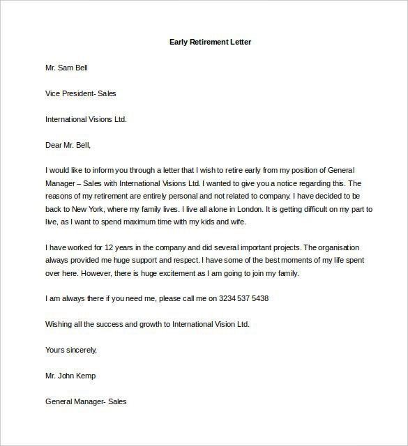 Retirement Letter Templates  Free Sample  Example Format