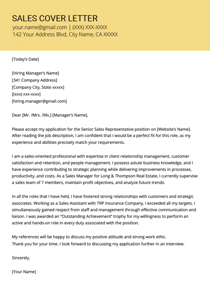 cover letter for group sales manager