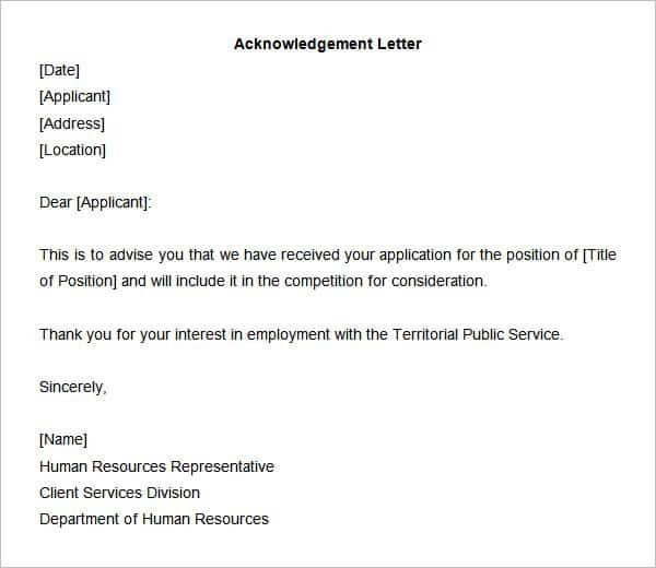 Sample Acknowledgement Letters