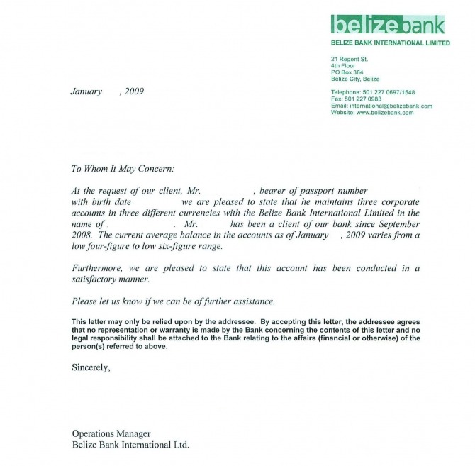Sample Bank Reference Letters