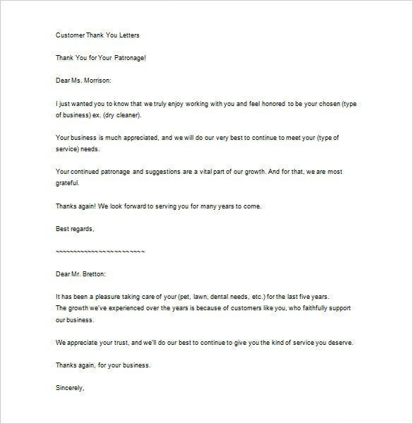 Sample Business Thank You Letter
