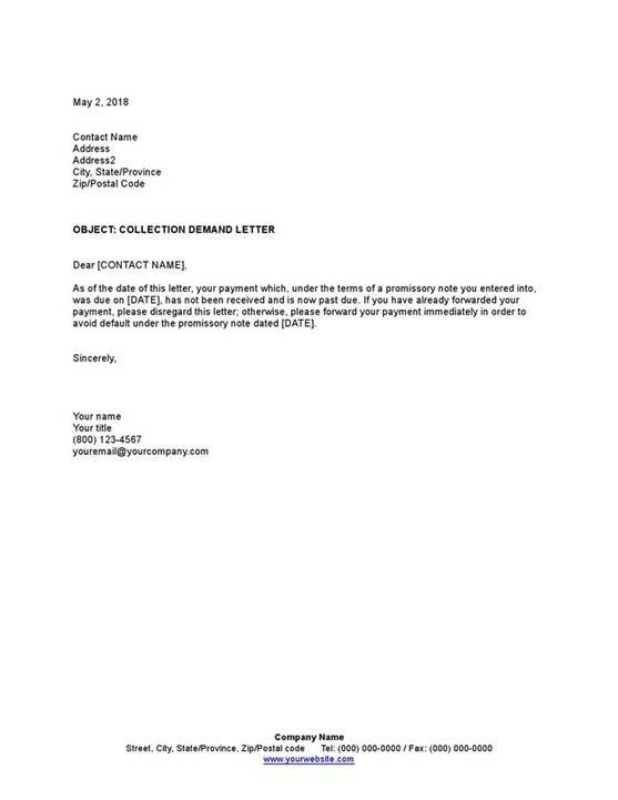 Sample Collection Letter Following Promissory Note Template
