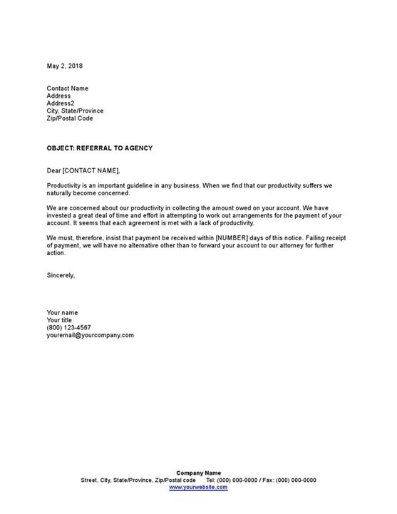 Sample Collection Letter Referral To Agency Template