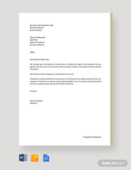 Sample Contract Termination Letter Templates