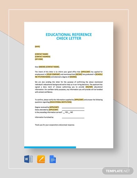 Sample Educational Reference Check Letter Template