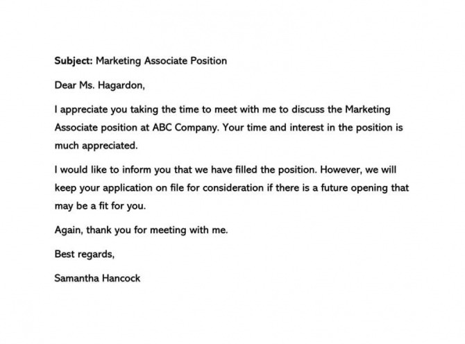 Sample Interview Rejection Letters Before   After Interview