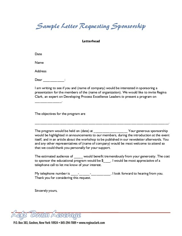 Sample Letter For Sponsorship