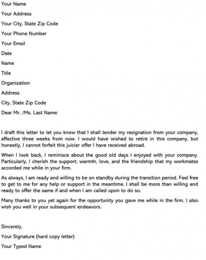 Sample Resignation Letters For Traveling Abroad And Examples