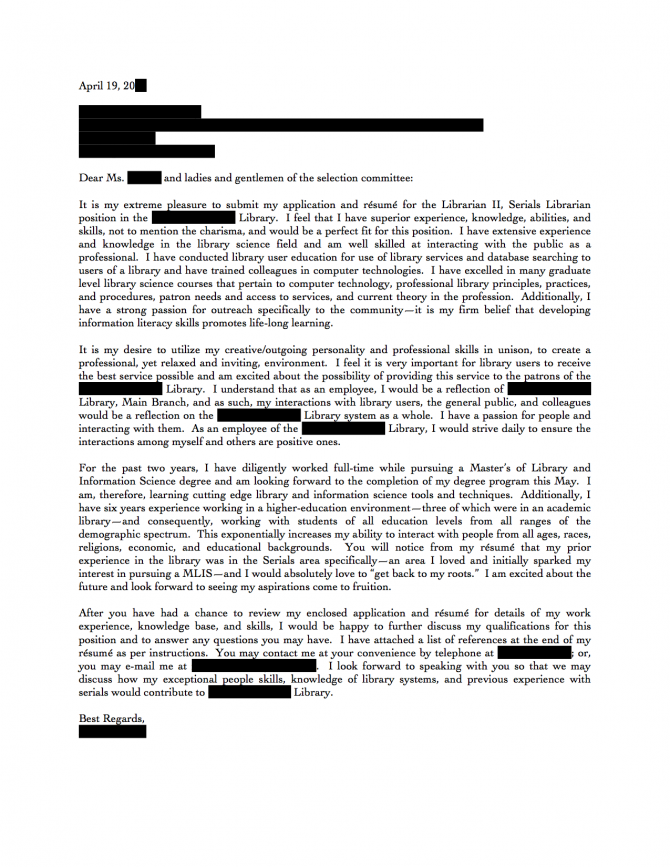 Serials And Acquisitions Librarian Cover Letter