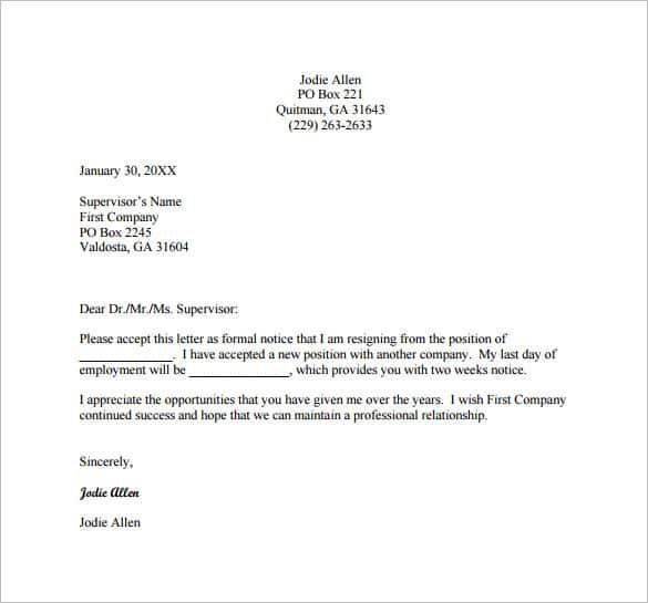 Simple Resignation Letter Templates