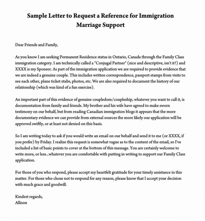 Support Letter Sample For Immigration