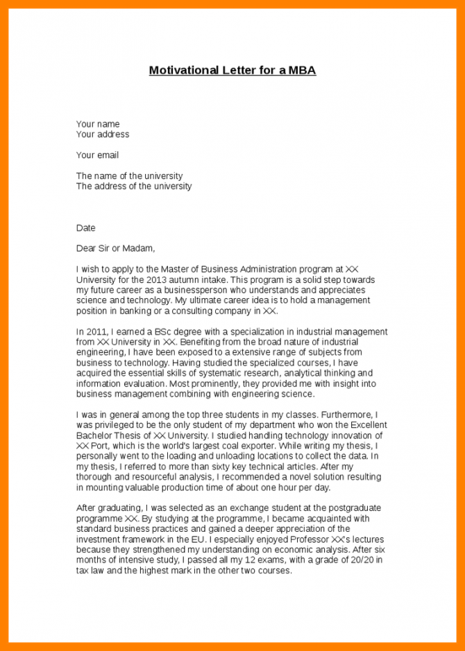 Template Motivation Letter For Masters Degree