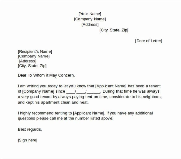 Tenant Letter Of Recommendation In