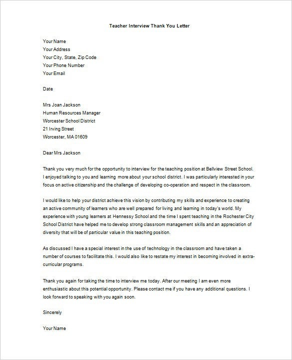 Thank You Letter For Interview
