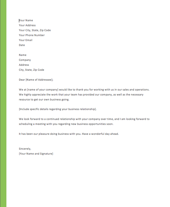 Thank You Letter To Client For Giving Business  Thank You Letter