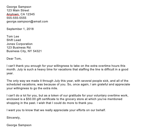 Thank You Letter To Employees For Excellent Performance