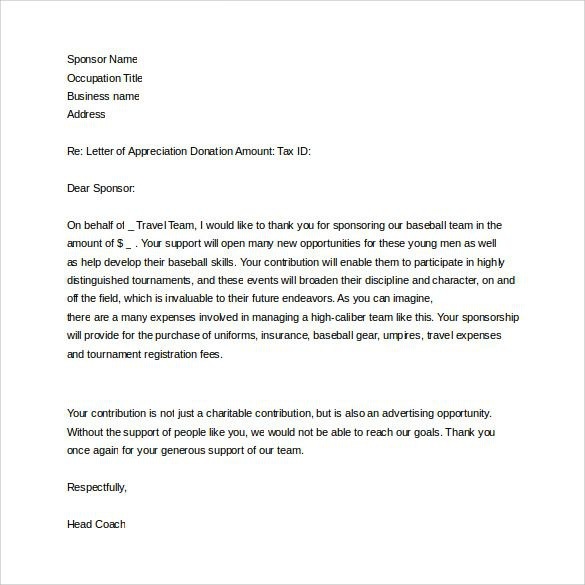 Thank You Letter To Sponsor To Download