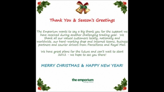 The Emporiums  Thank You Message   Seasons Greetings