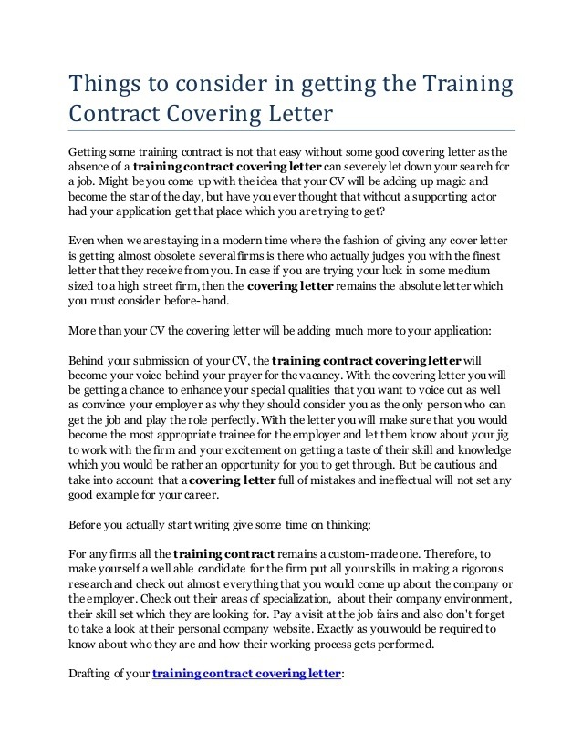 Things To Consider In Getting The Training Contract Covering Letter