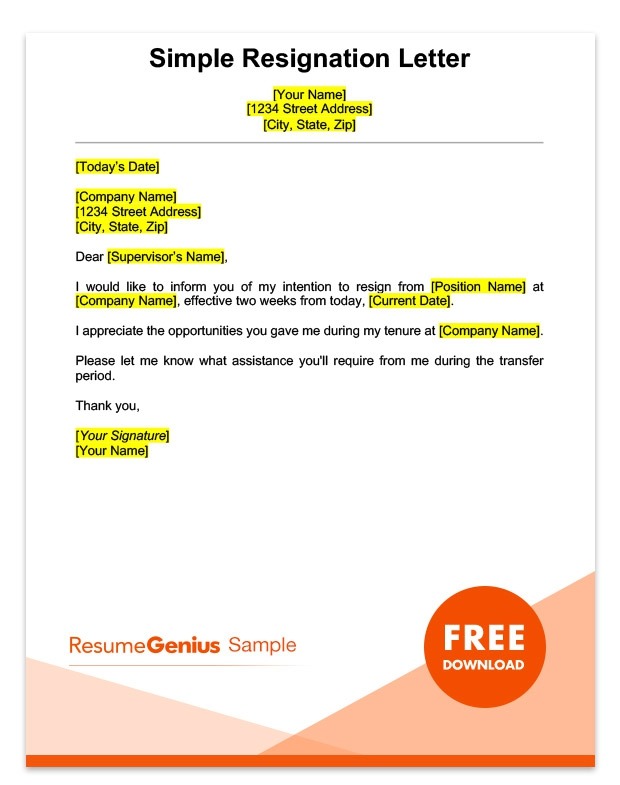 Two Weeks Notice Letter Sample