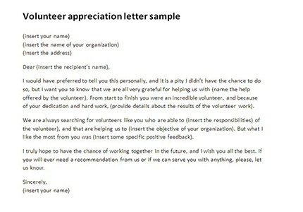 Volunteer Appreciation Letter Sample