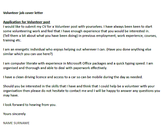 Volunteer Job Cover Letter Example